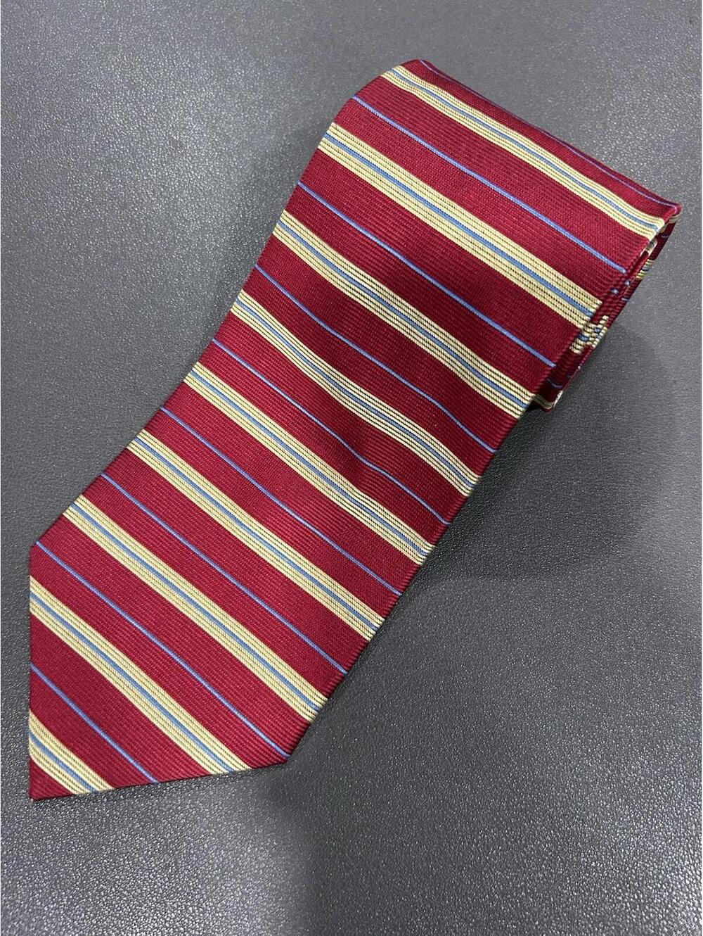 Brooks Brothers Makers Men’s 100% Silk Tie Red Gold Blue Horizontal Stripes T2